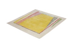 Rug & Kilim's Hand Knotted Mid-Century Modern Rug in Yellow and White Pattern