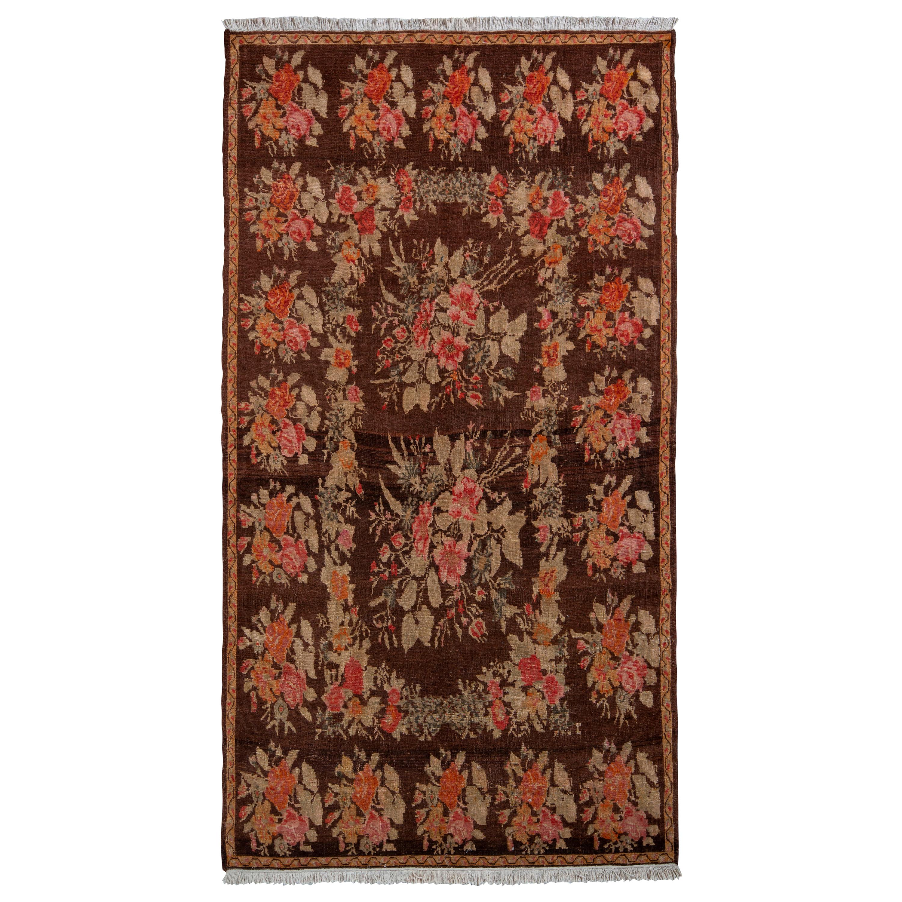 Hand Knotted Midcentury Vintage Bessarabian Rug Floral Pattern by Rug & Kilim For Sale