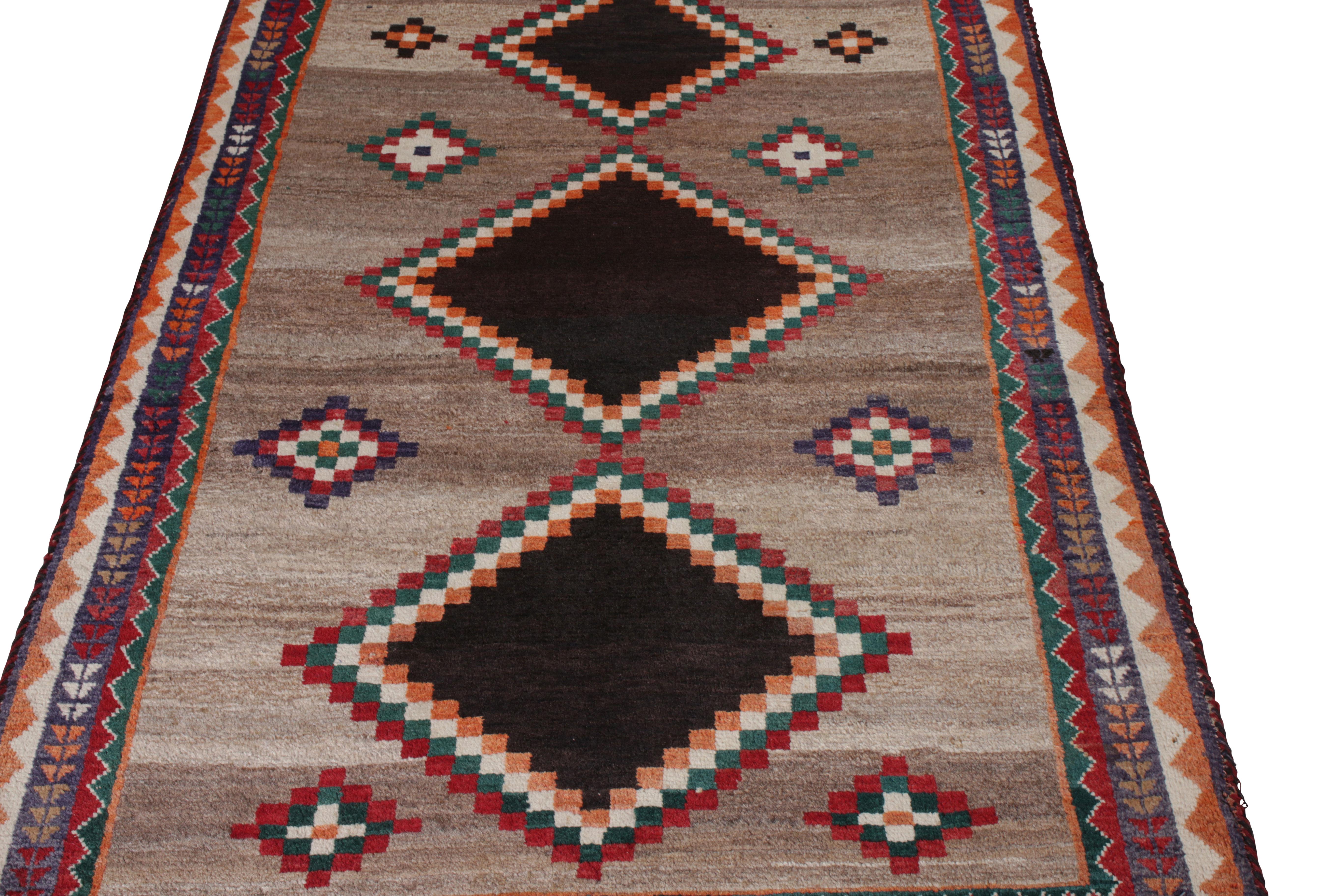Persian Hand Knotted Midcentury Vintage Gabbeh Rug, Beige Tribal Pattern by Rug & Kilim For Sale