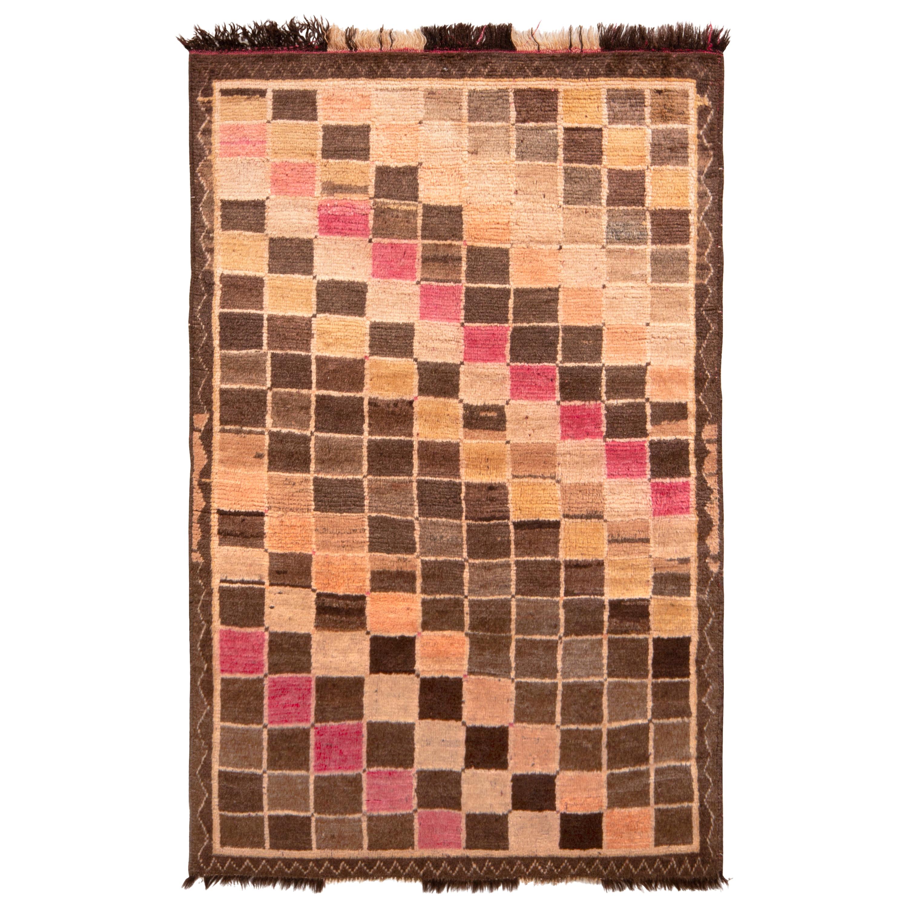 Hand Knotted Midcentury Vintage Gabbeh Rug Geometric Pattern by Rug & Kilim For Sale