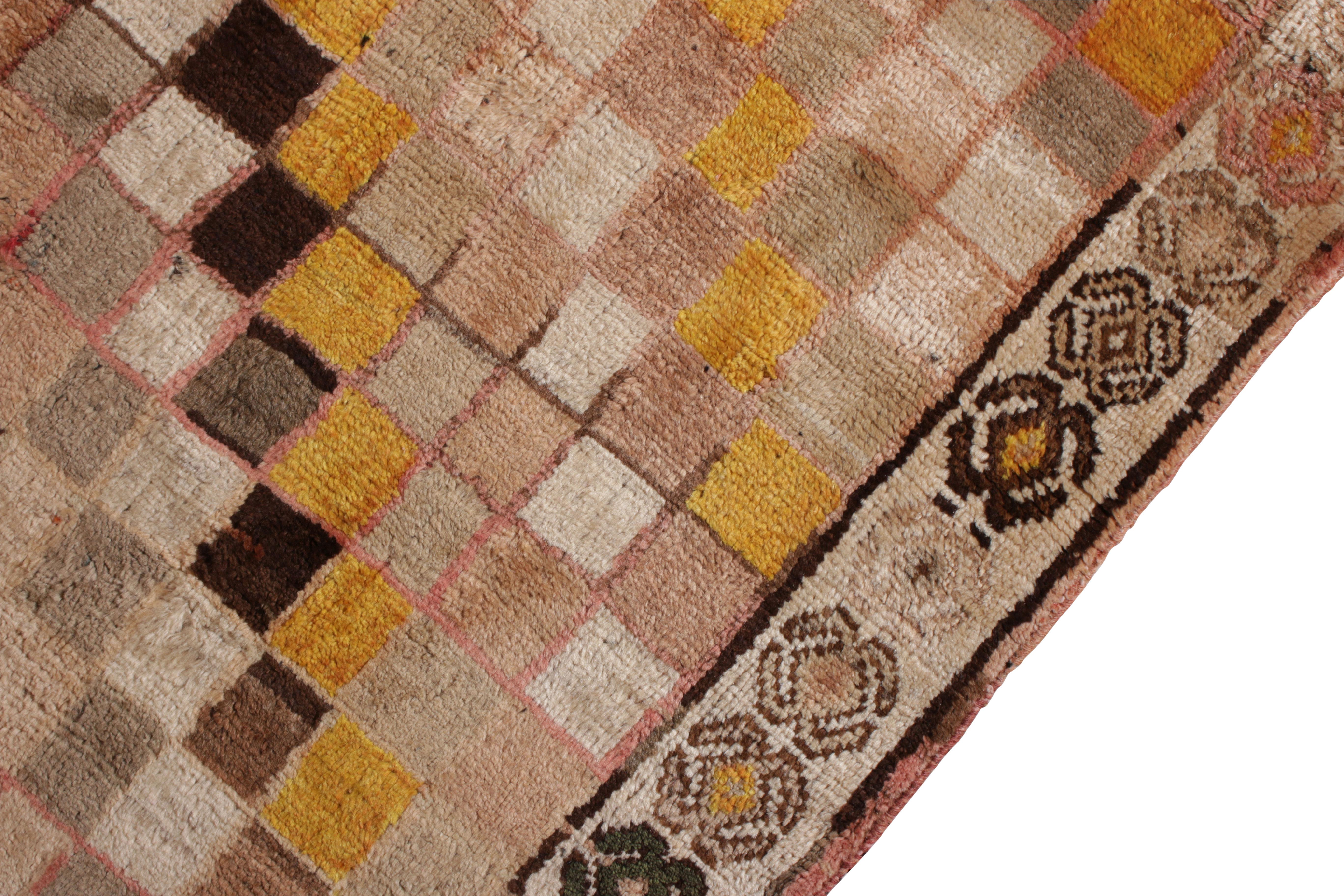 Tribal Hand Knotted Midcentury Vintage Gabbeh Rug Pink Geometric Pattern by Rug & Kilim For Sale