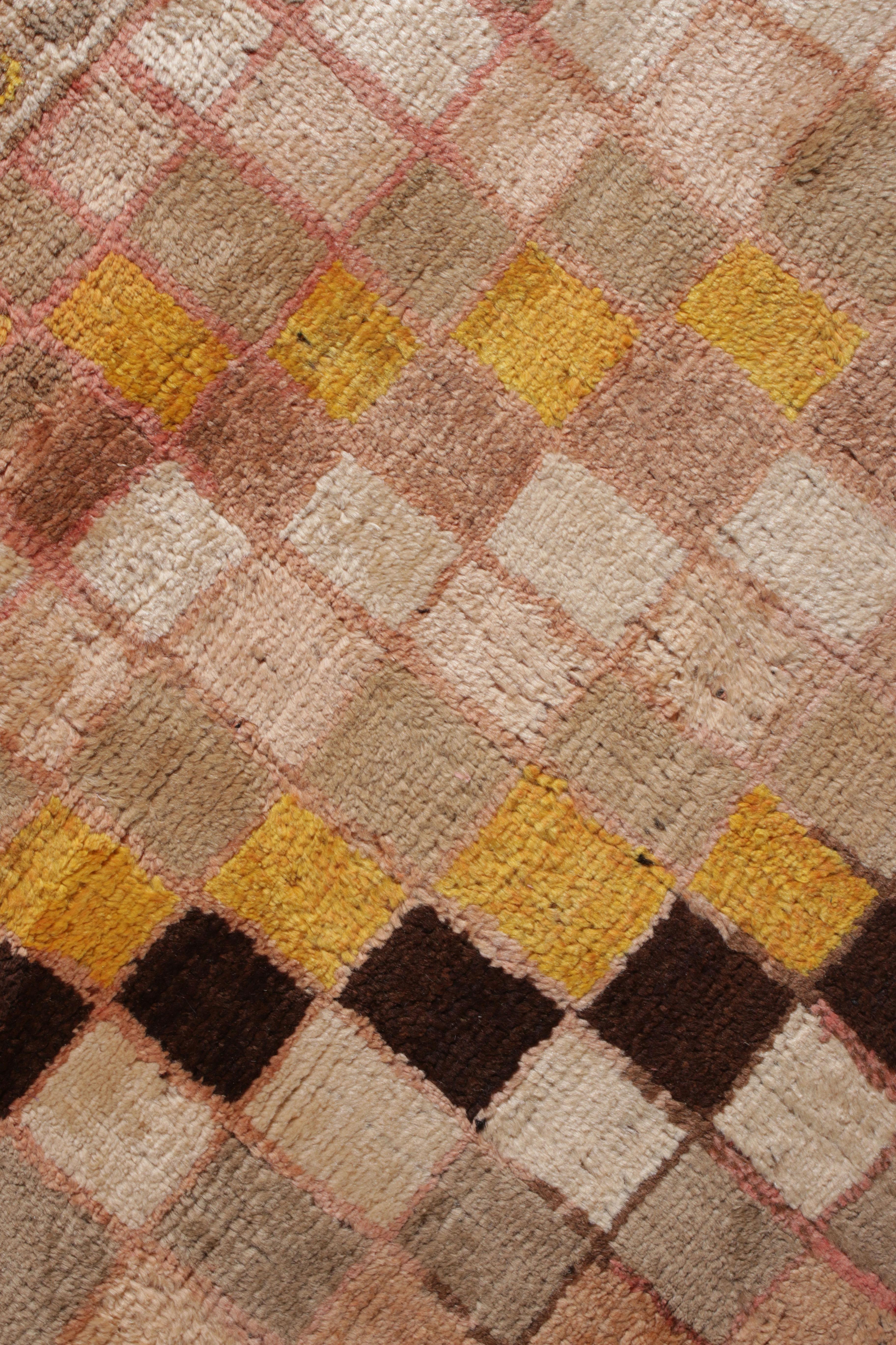 Persian Hand Knotted Midcentury Vintage Gabbeh Rug Pink Geometric Pattern by Rug & Kilim For Sale