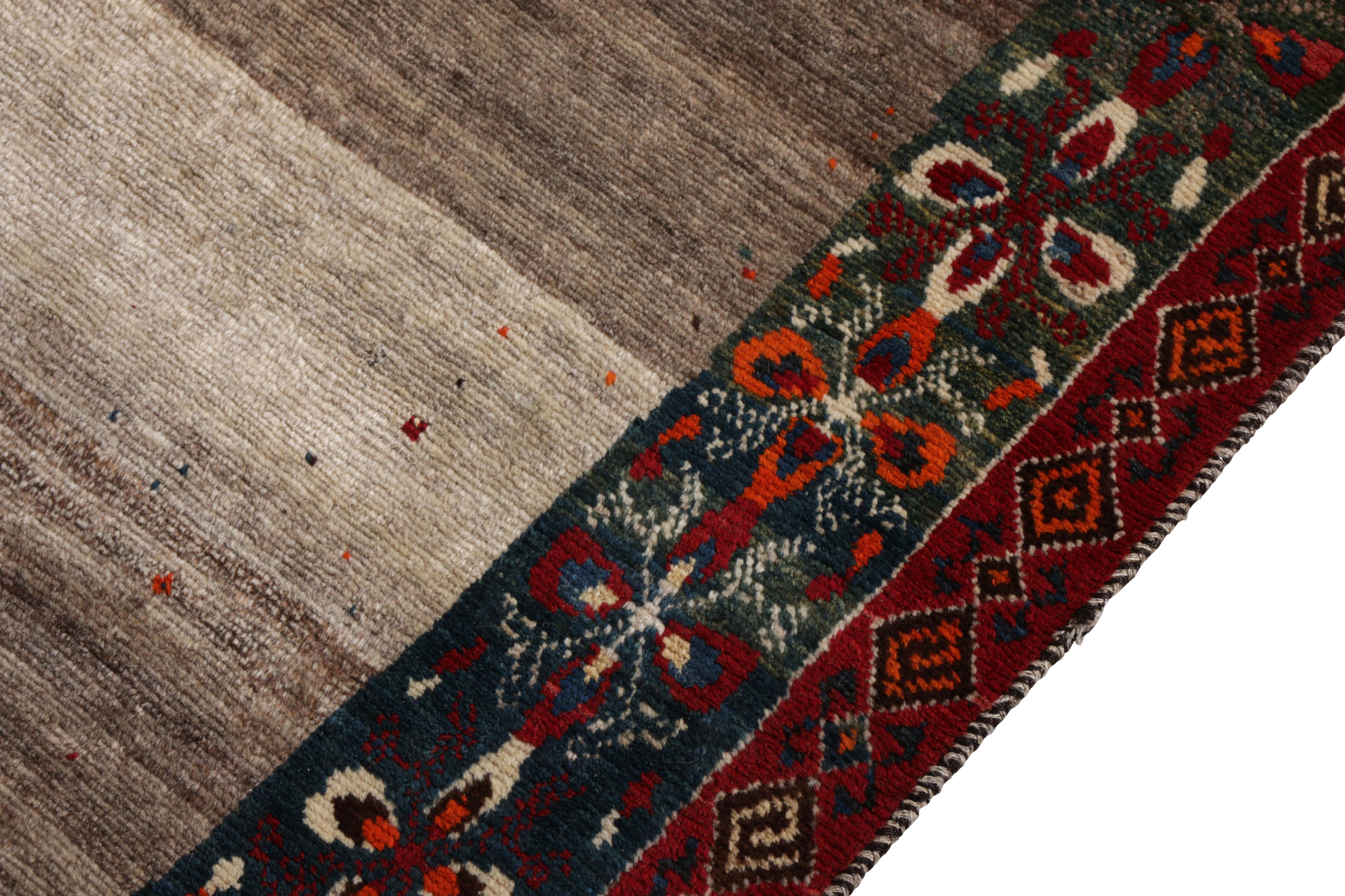 Persian Midcentury Vintage Gabbeh Rug in Gray & Tribal Geometric Pattern by Rug & Kilim For Sale
