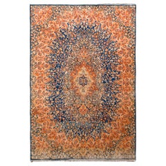 Hand-Knotted Mid-Century Vintage Kashmir Rug in Blue and Gold Floral Pattern Hand-Knotted Mid-Century Vintage Kashmir Rug in Blue and Gold Floral Pattern