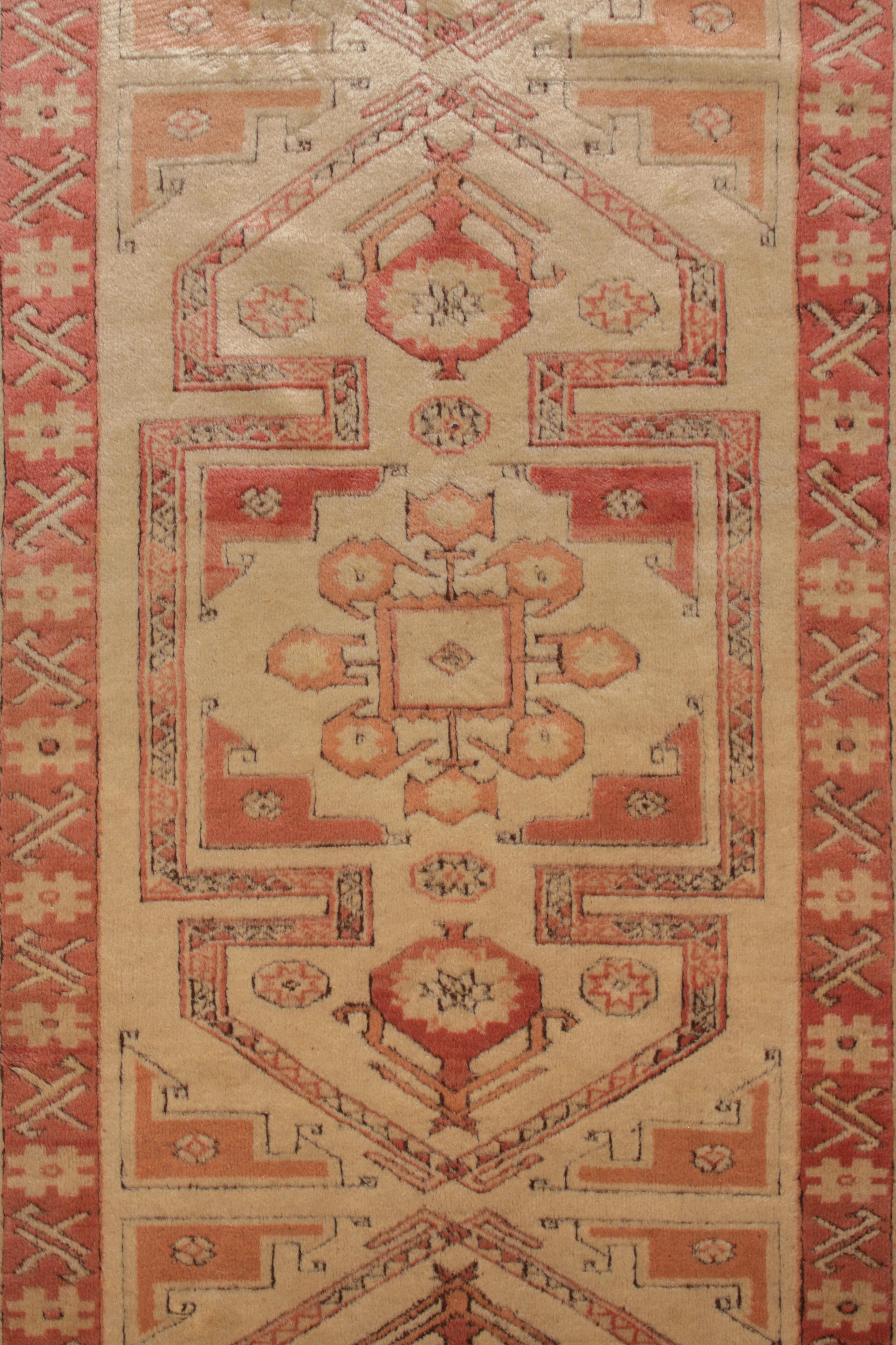 Hand-Knotted Hand Knotted Midcentury Vintage Runner, Kazak Rug Tribal Pattern by Rug & Kilim For Sale