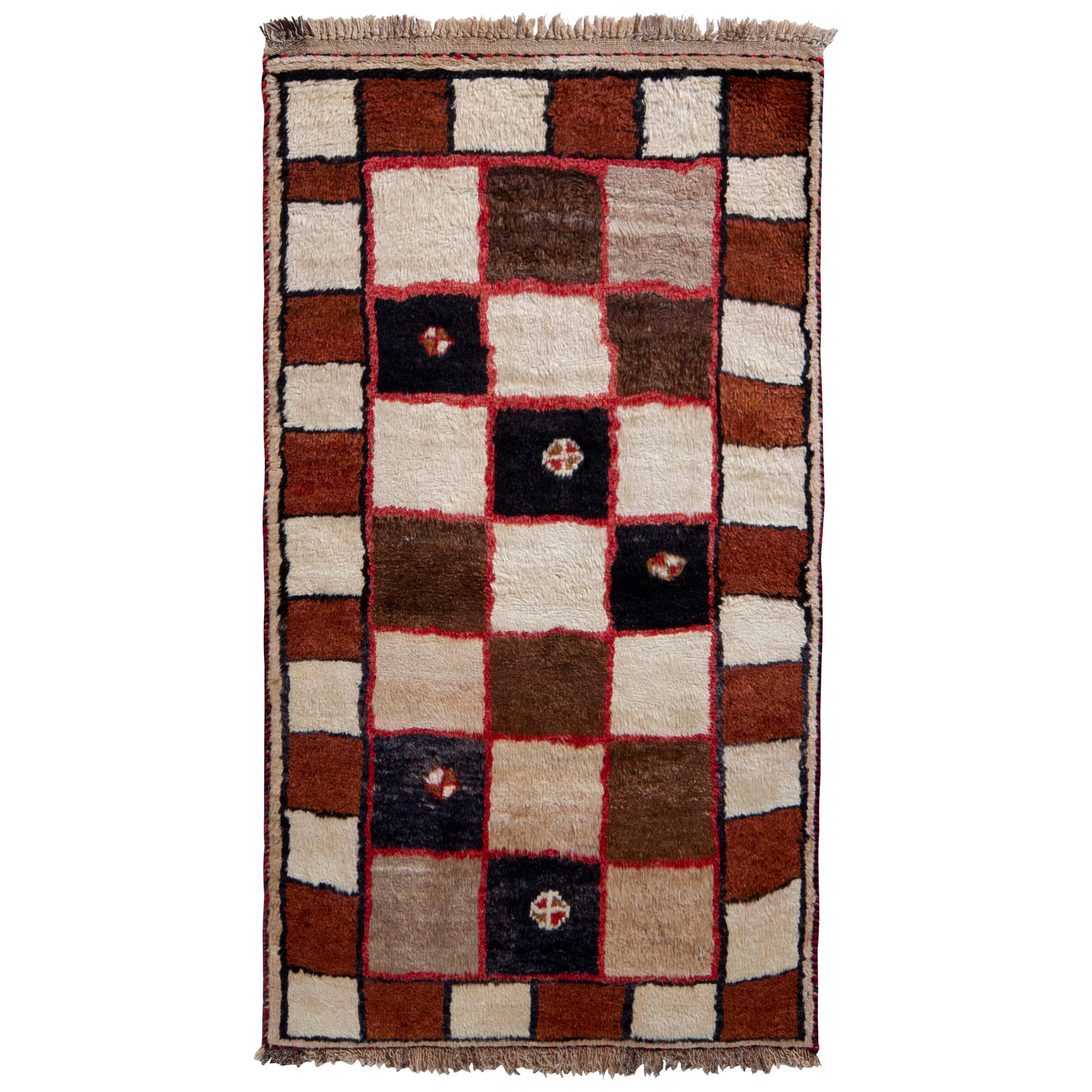 Hand Knotted Midcentury Vintage Gabbeh Rug Geometric Pattern by Rug & Kilim For Sale