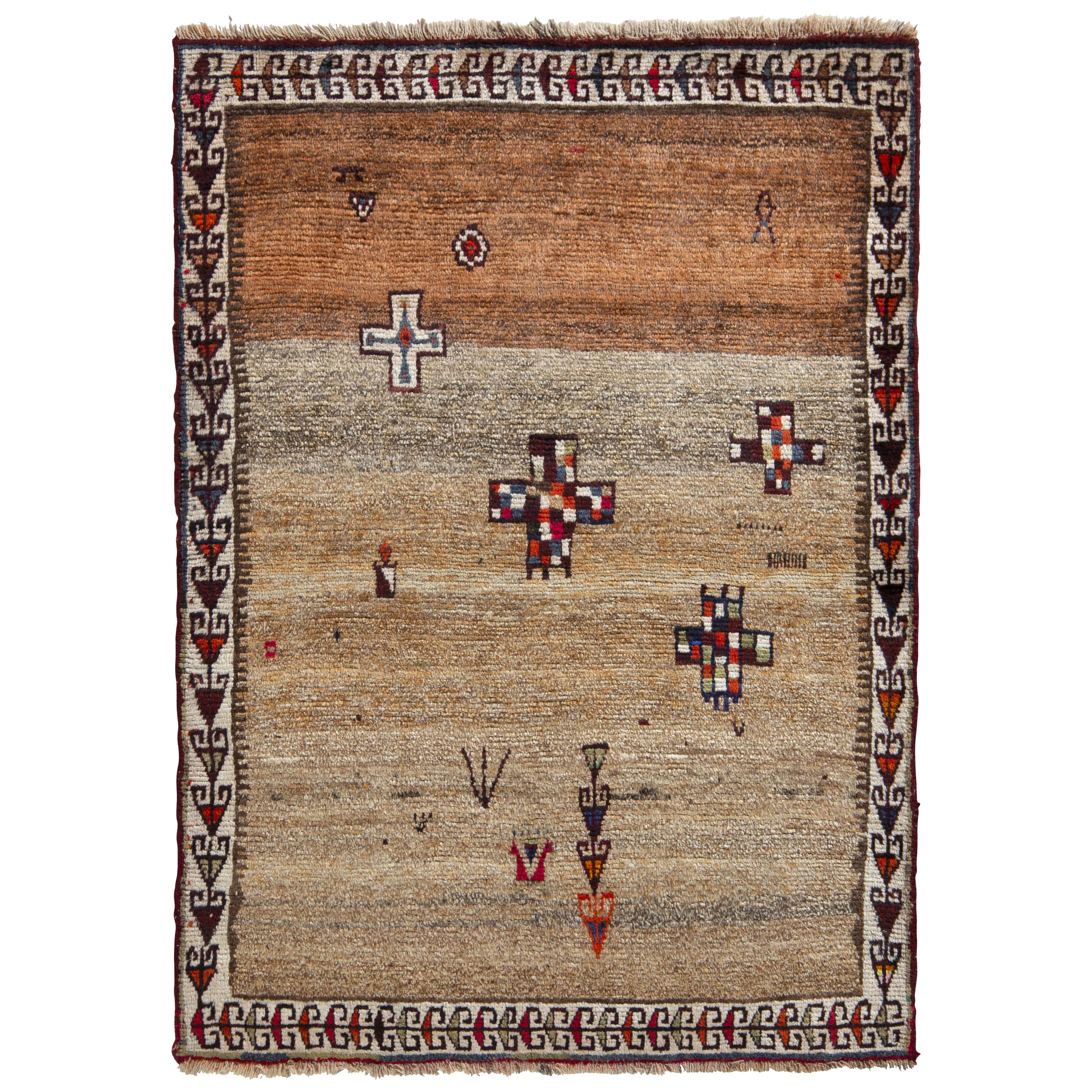 Hand Knotted Midcentury Vintage Gabbeh Rug Persian Rug Design by Rug & Kilim For Sale