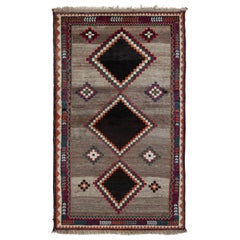 Hand Knotted Midcentury Vintage Gabbeh Rug, Beige Brown Tribal Pattern