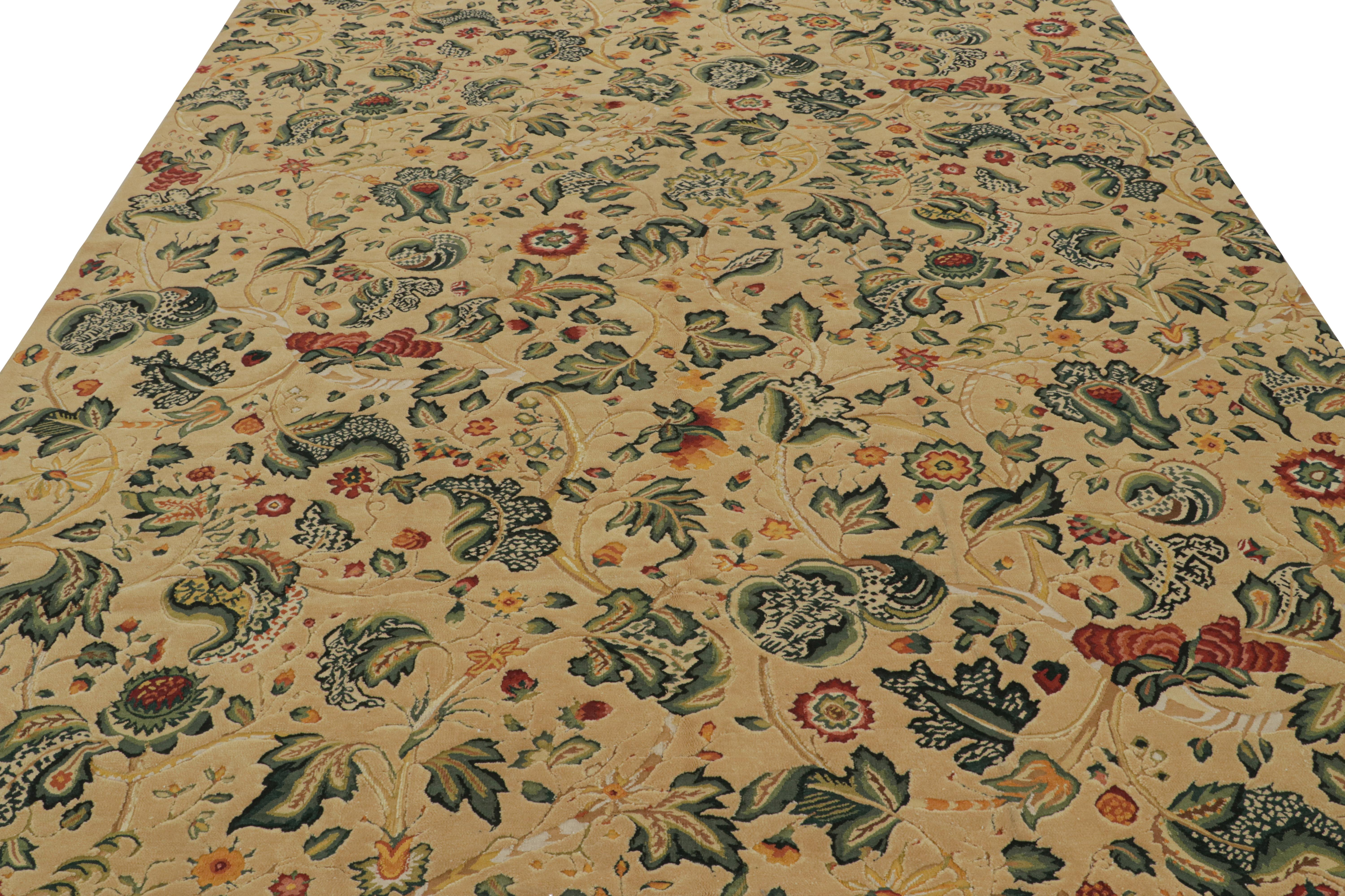 Chinese Rug & Kilim’s European Style Flatweave Rug in Cream with Floral Patterns ‘Tudor’ For Sale