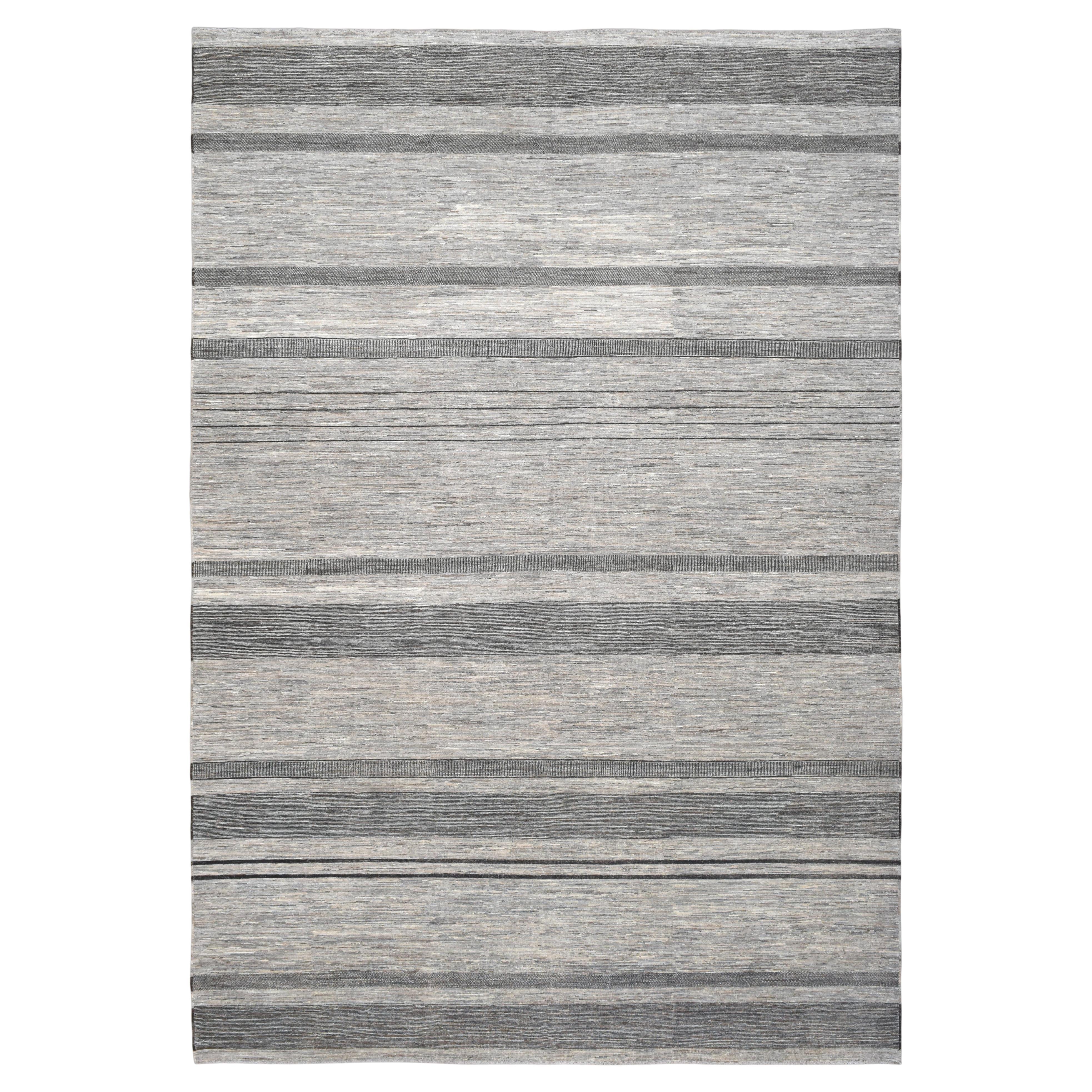 Tapis de laine texturé noué à la main à motif minimaliste 13'8''x20'