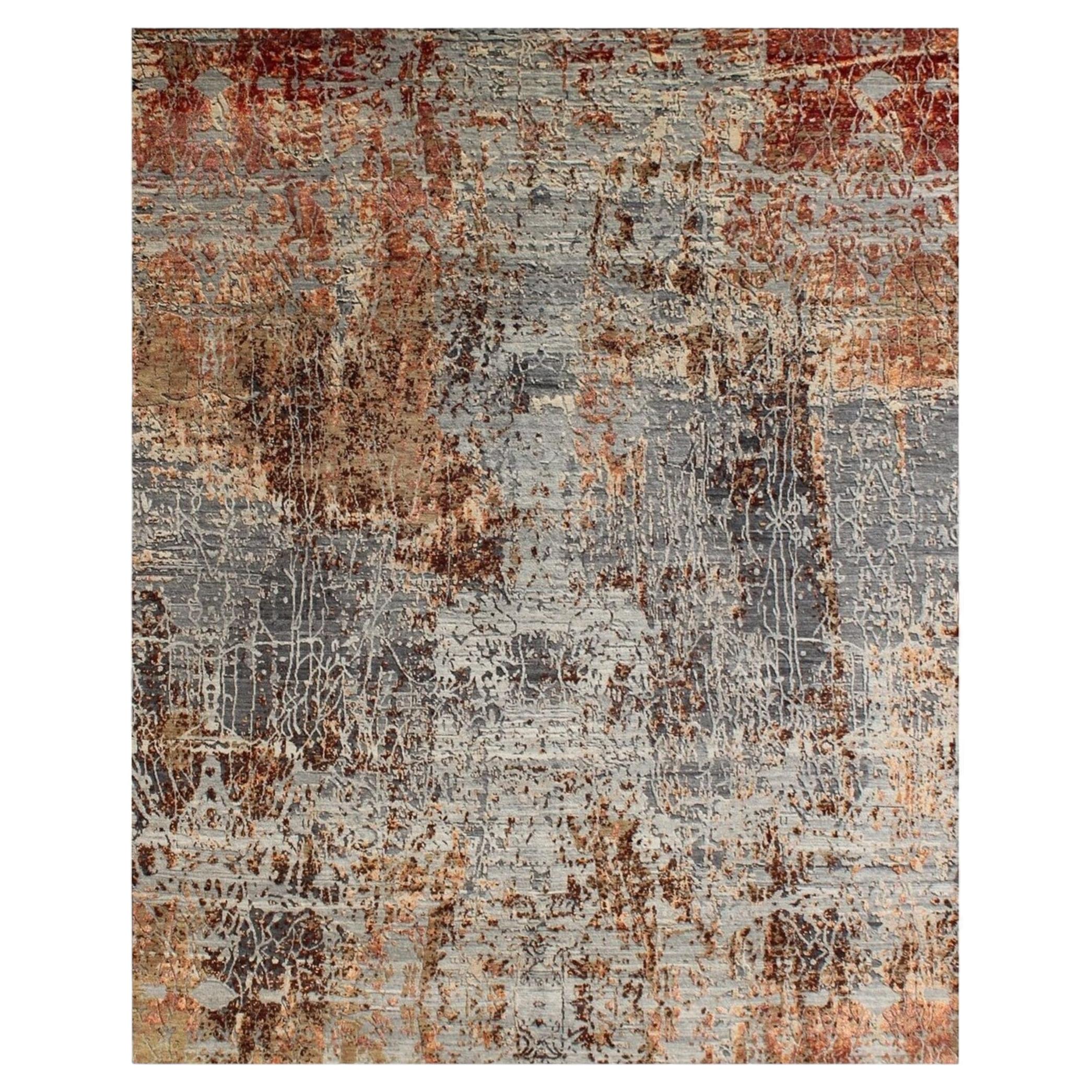 Tapis abstrait moderne noué à la main - 8' x 10' en vente