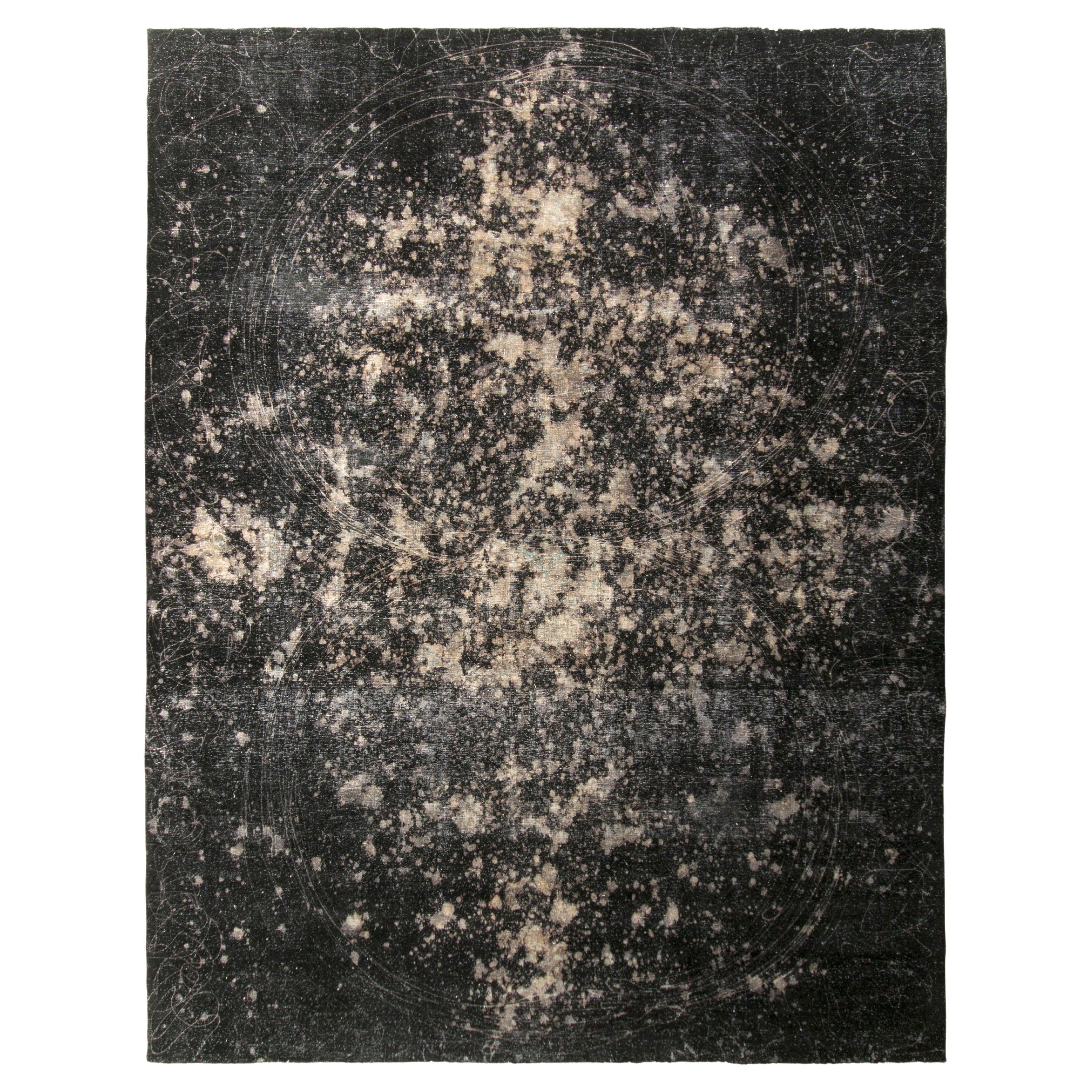 Rug & Kilim's Hand-Knotted Modern Abstract Rug in Black, White, All Over Pattern For Sale
