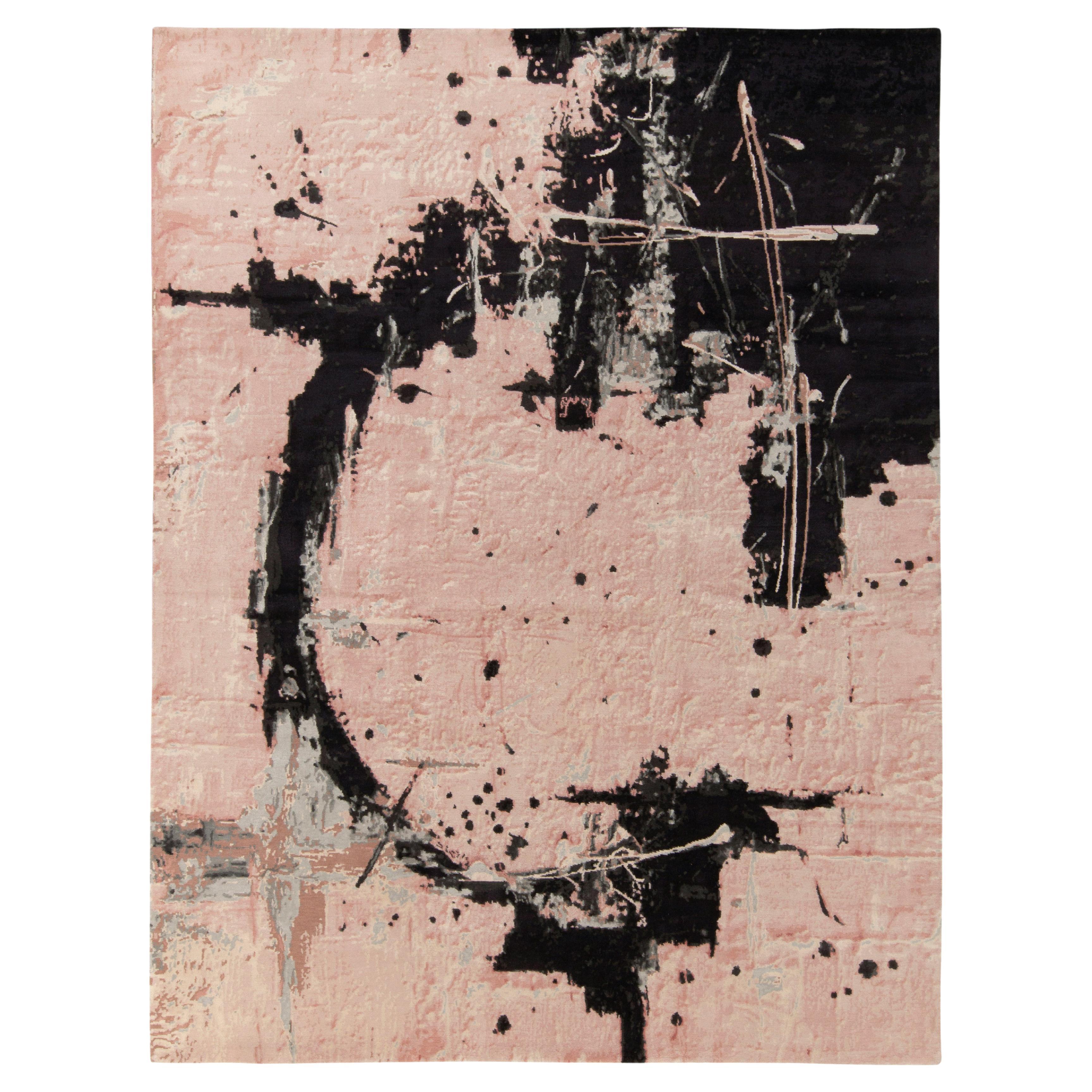 Rug & Kilim's Hand-Knotted Modern Abstract Rug in Pink and Black Pattern For Sale