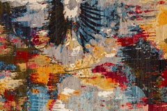 Hand-Knotted Modern Abstract Wool Rug, Blue, Pink, Yellow, Gray, 8x10