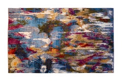 Hand-Knotted Modern Abstract Wool Rug, Blue, Pink, Yellow, Gray, 8x10