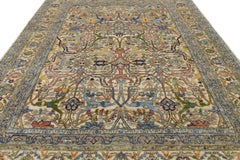 Hand-Knotted Modern Bidjar Hi-Lo Textured Rug Beige Wool Rug Floral & Vine Motif