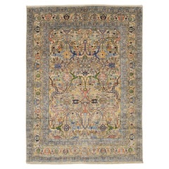 Hand-Knotted Modern Bidjar Hi-Lo Textured Rug Beige Wool Rug Floral & Vine Motif
