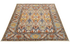 Hand-Knotted Modern Bidjar Style Area Rug – Ivory & Slate Blue Wool Transitional
