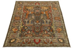 Hand-Knotted Modern Bidjar Style Wool Area Rug – Earthy Charcoal & Terra Cotta