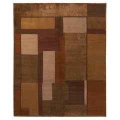 Tapis et tapis cubiste moderne noué à la main de Kilim en beige-marron, motif déco or