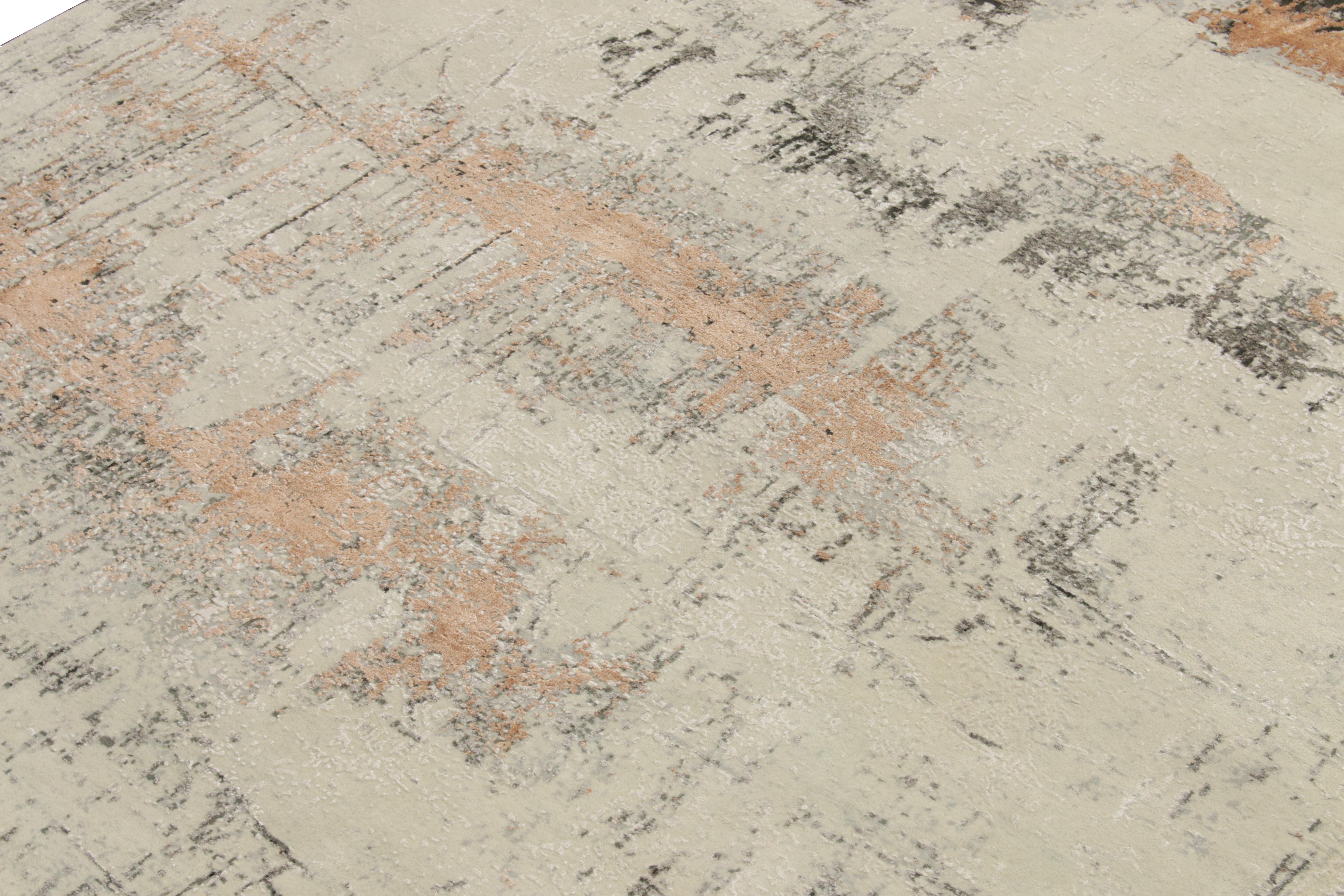 Handgeknüpfter moderner Teppich & Kelim-Teppich in Grau, Orange mit abstraktem Muster (Indisch) im Angebot