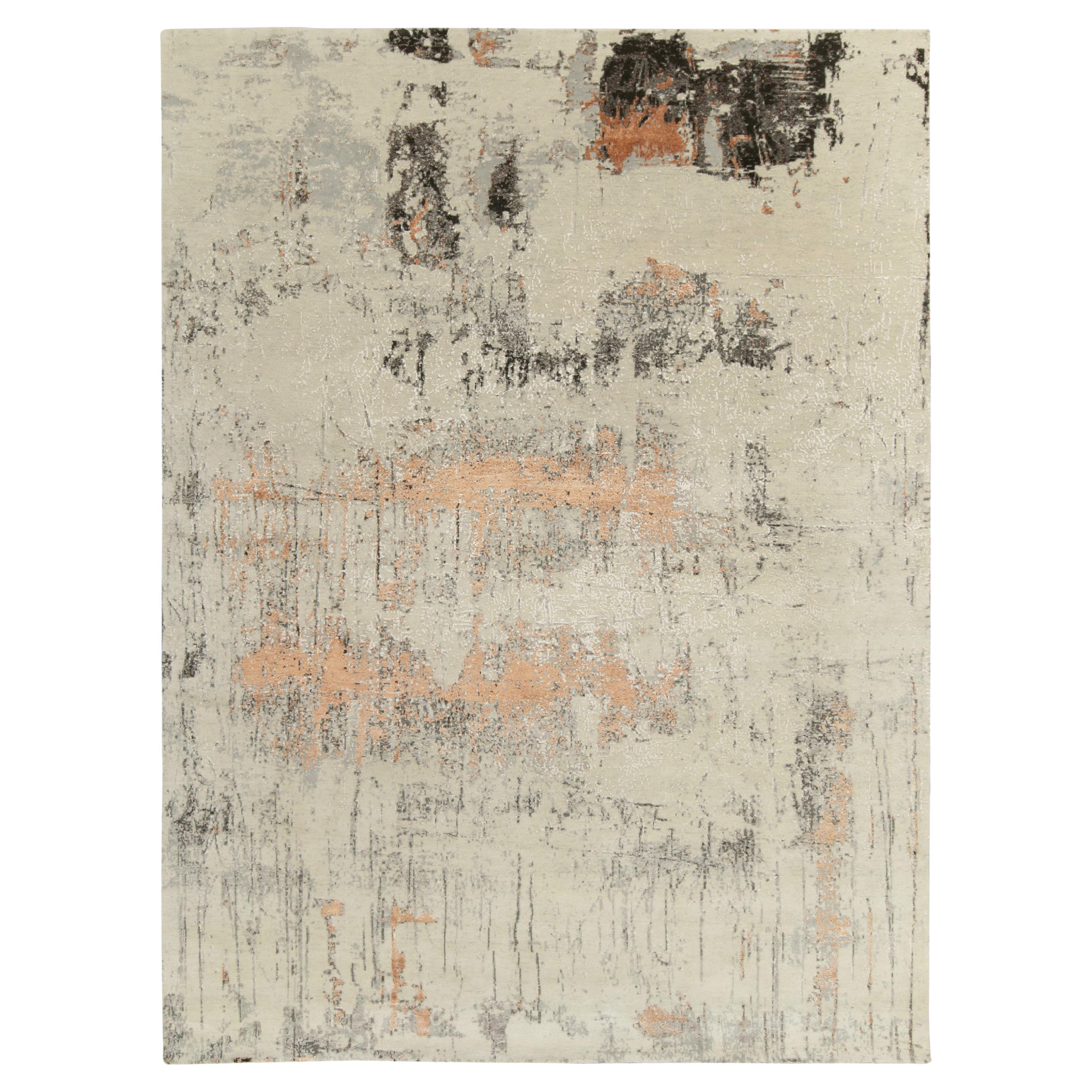 Rug & Kilim's Hand-Knotted Modern Custom Rug in Gray, Orange Abstract Pattern For Sale