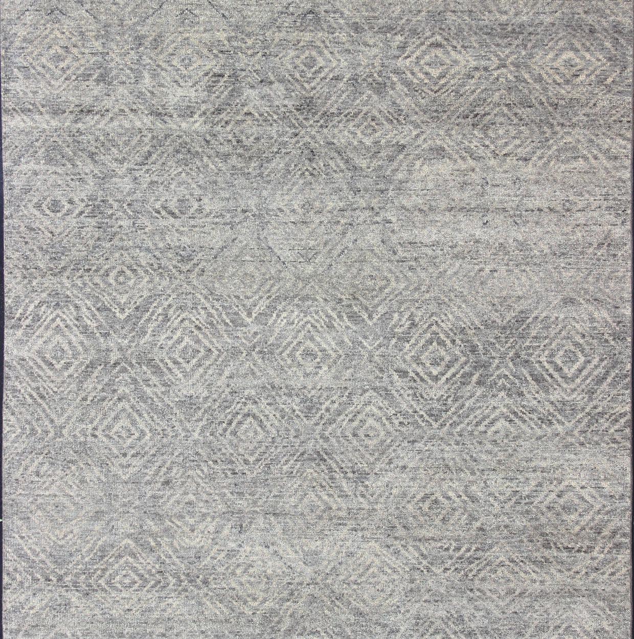 Hand-Knotted Modern Diamond Design Area Rug in Gray-Green by Keivan Woven Arts For Sale 5
