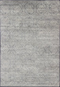Hand-Knotted Modern Diamond Design Area Rug in Gray-Green by Keivan Woven Arts