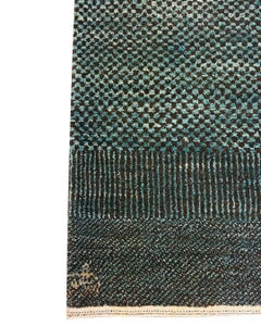 Hand-Knotted Modern Geometric Wool Runner Rug, Blue & Brown, 2'4 x 6'10
