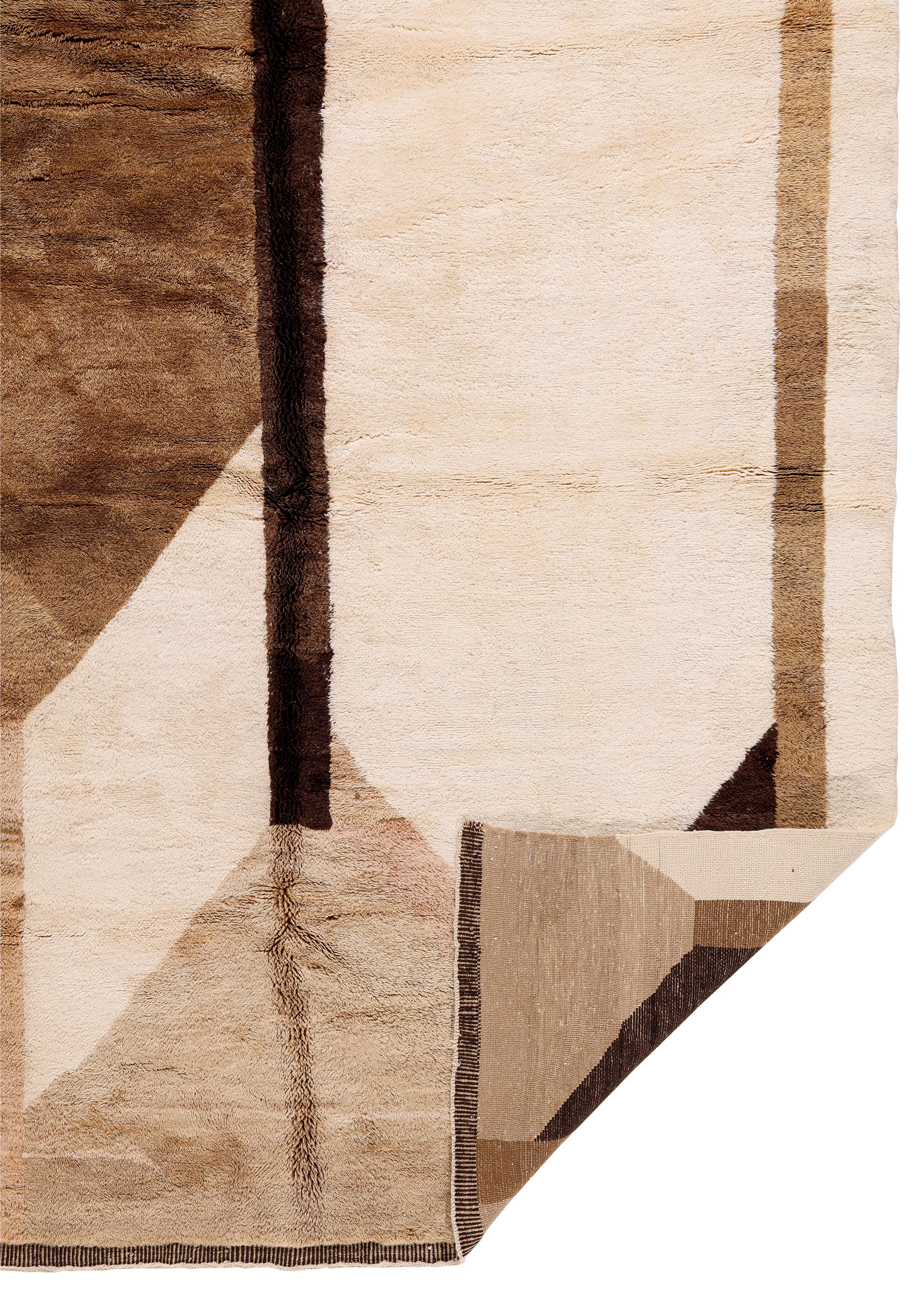 Alfombra Marroquí Moderna Anudada a Mano en Lana Natural - Diseño Geométrico Abstracto en venta 4