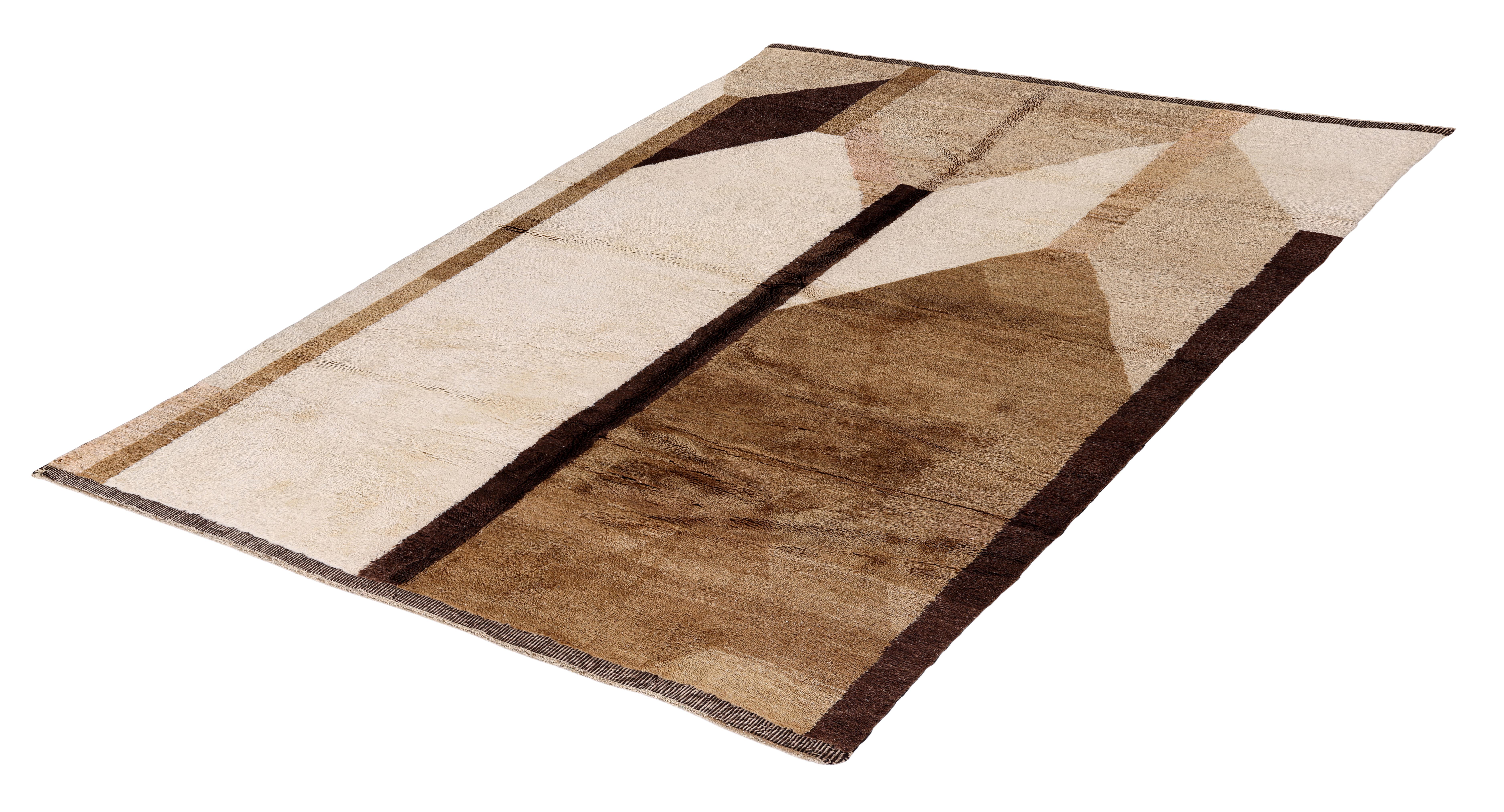 Alfombra Marroquí Moderna Anudada a Mano en Lana Natural - Diseño Geométrico Abstracto Anudado a mano en venta