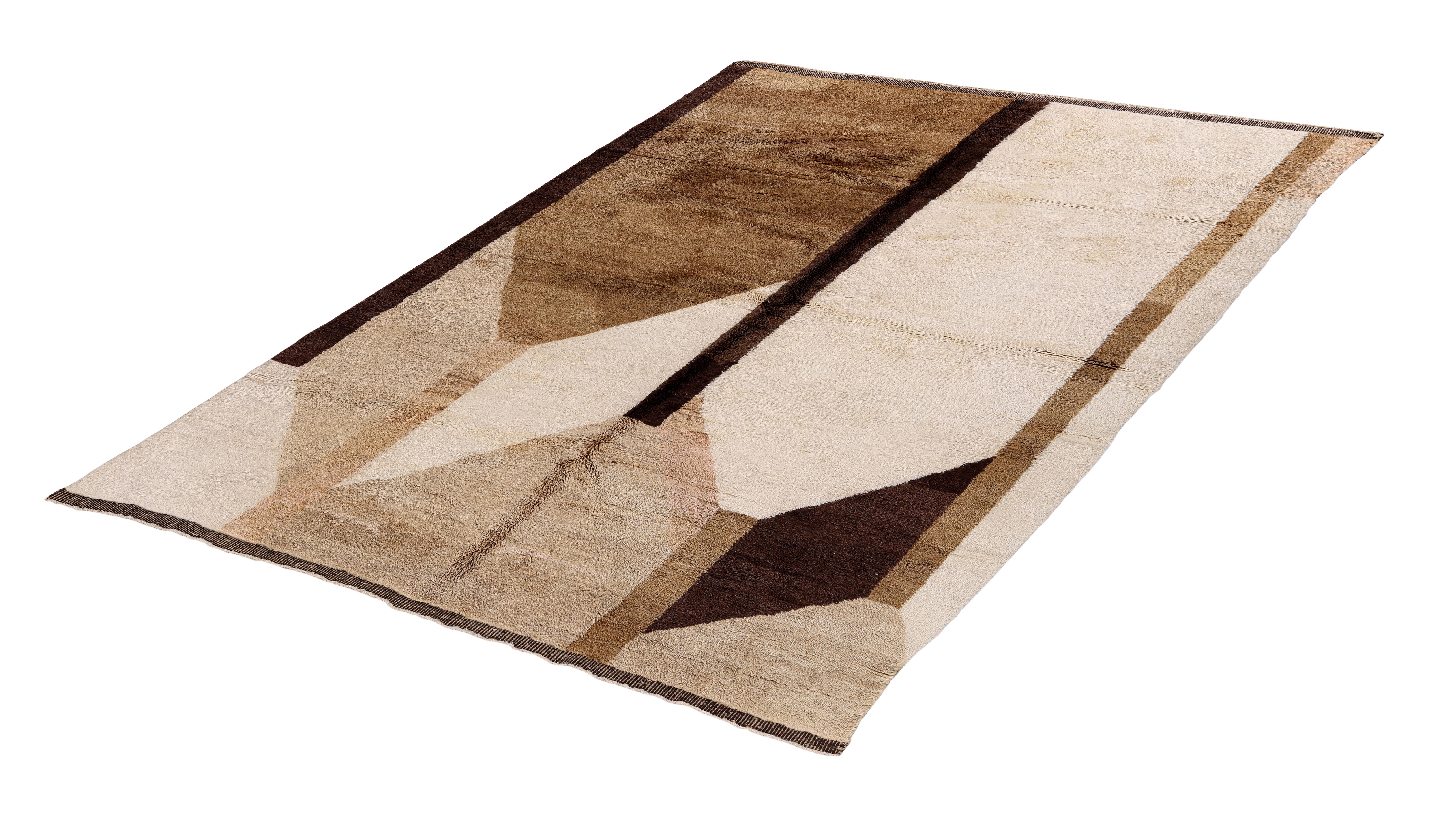Alfombra Marroquí Moderna Anudada a Mano en Lana Natural - Diseño Geométrico Abstracto en Nuevo estado para la venta en New York, NY