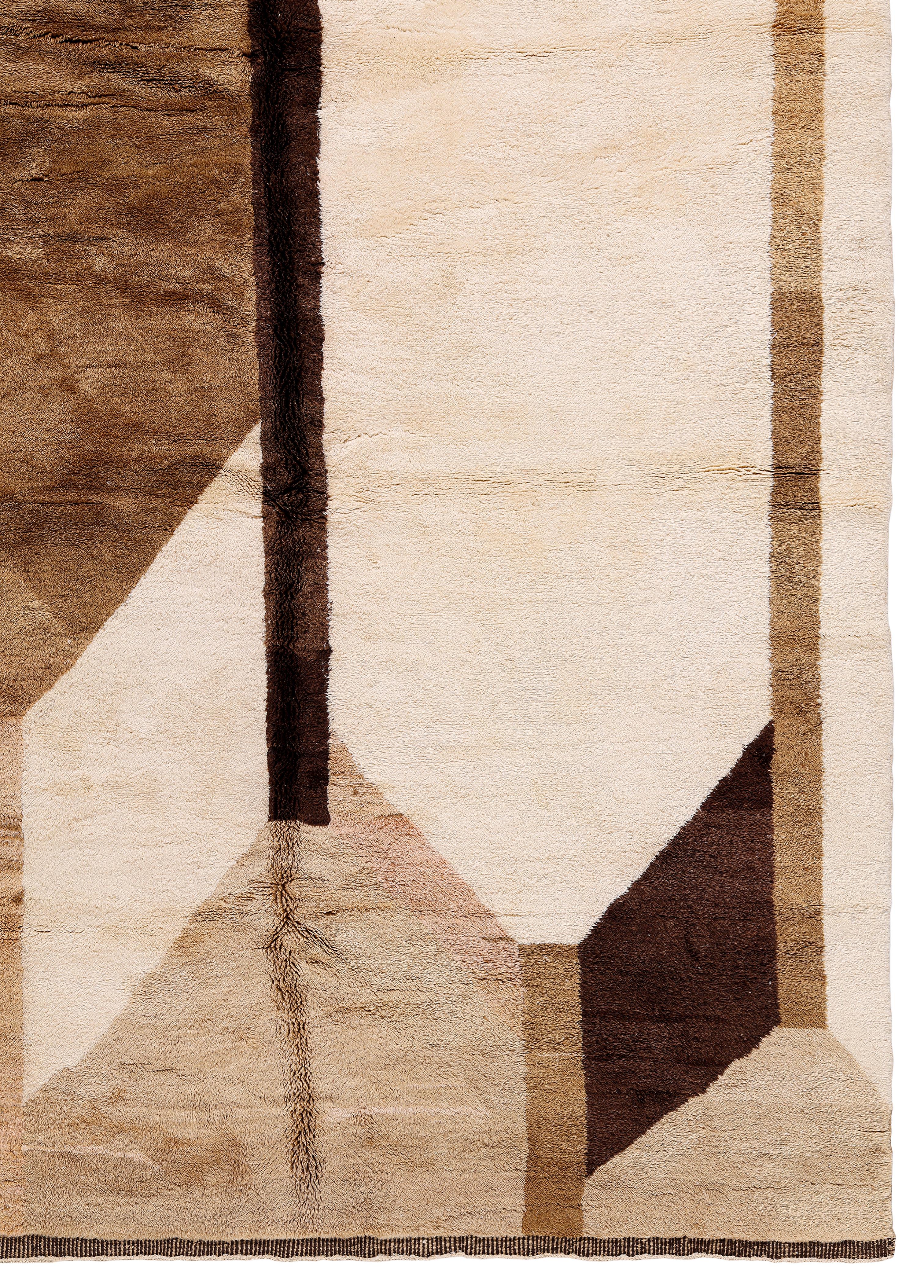 Alfombra Marroquí Moderna Anudada a Mano en Lana Natural - Diseño Geométrico Abstracto en venta 3