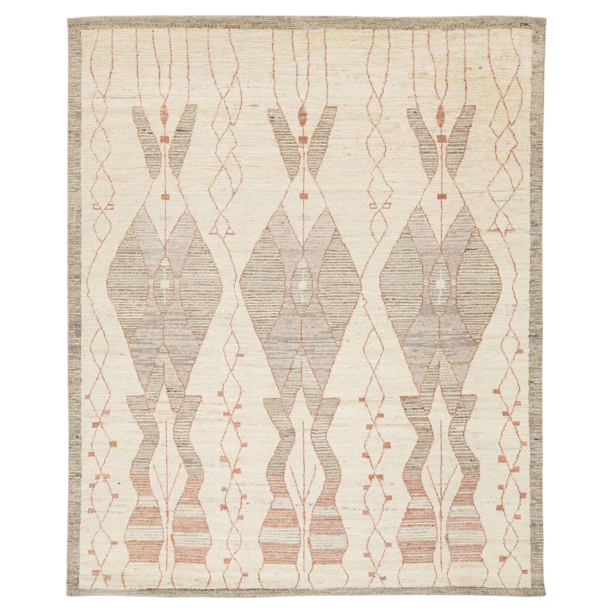 Hand-Knotted Modern Moroccan Tribal Wool Rug – Earthy Geometric Tones