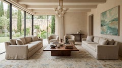 Hand-Knotted Modern Oushak Style Indian Wool Area Rug – Neutral Beige, Soft Blue