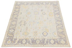 Tappeto moderno in lana stile Oushak, annodato a mano, argento, lavanda e oro
