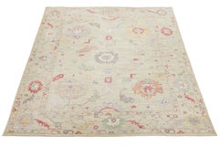 Alfombra de lana anudada a mano de estilo moderno Oushak - Transicional floral pastel apagado