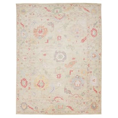 Alfombra de lana anudada a mano de estilo moderno Oushak - Transicional floral pastel apagado