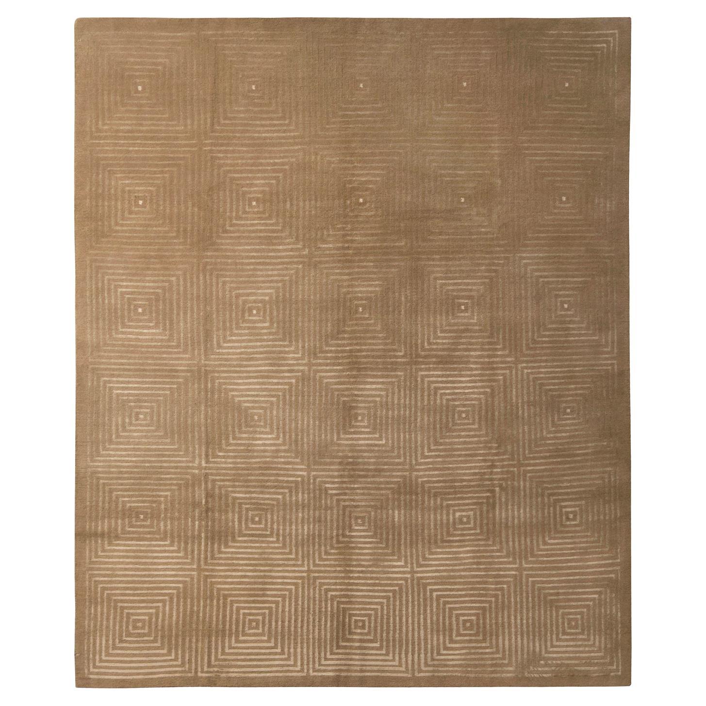 Tapis moderne noué à la main de Kilim en marron et blanc à motif Art Déco