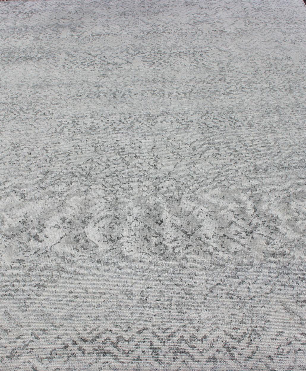 Hand Knotted Modern Rug with Abstract Modern Pattern in White, Blue & Gray In New Condition In Atlanta, GA