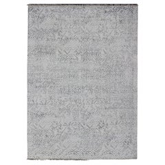 Hand Knotted Modern Rug with Abstract Modern Pattern in White, Blue & Gray