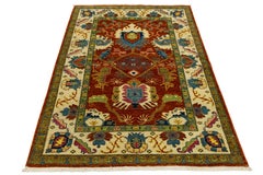 Hand-Knotted Modern Serapi Style Rust & Ivory Wool Area Rug 4x6