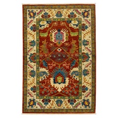 Hand-Knotted Modern Serapi Style Rust & Ivory Wool Area Rug 4x6