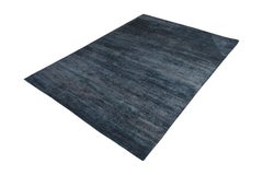 Rug & Kilim's Hand-Knotted Modern Solid Custom Rug, Blue Two-Tone Silk