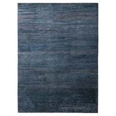 Rug & Kilim's Hand-Knotted Modern Solid Custom Rug, Blue Two-Tone Silk