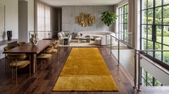 Alfombra de pasillo moderna, tejida a mano con lana y seda tibetanas, en tonos dorado mostaza y ocre