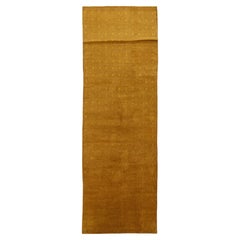 Alfombra de pasillo moderna, tejida a mano con lana y seda tibetanas, en tonos dorado mostaza y ocre