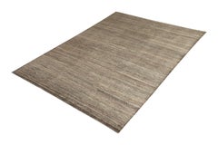 Rug & Kilim's Hand-Knotted Modern Tone-on-Tone Gray Beige Rug, Solid Silk