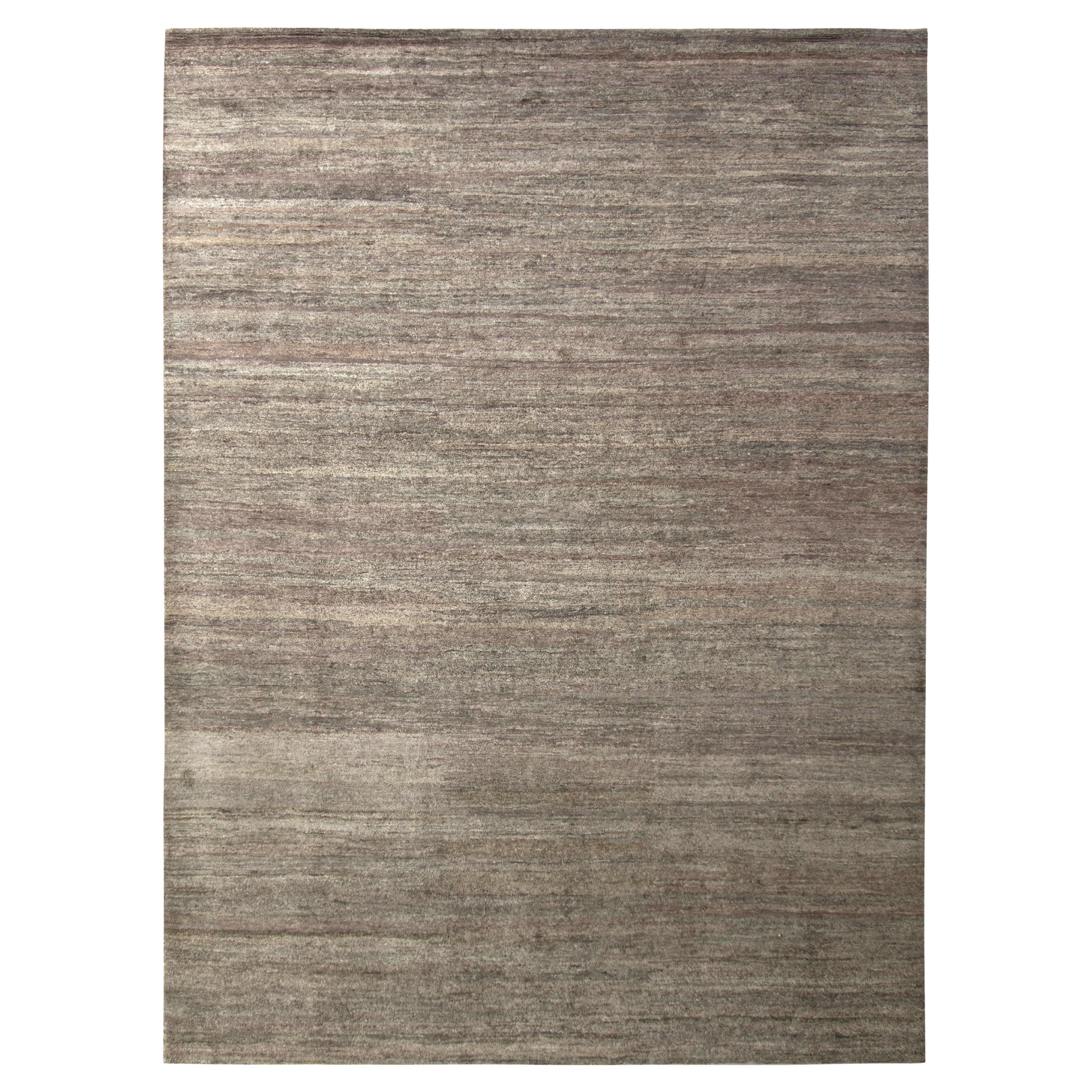 Rug & Kilim's Hand-Knotted Modern Tone-on-Tone Gray Beige Rug, Solid Silk For Sale
