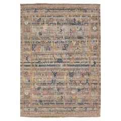 Hand-Knotted Modern Tribal Abstract Indian Wool Area Rug Bidjar Inspired 13x18